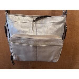 Tignanello Bronze Tan Metallic Leather Crossbody Bag Good Used Condition
